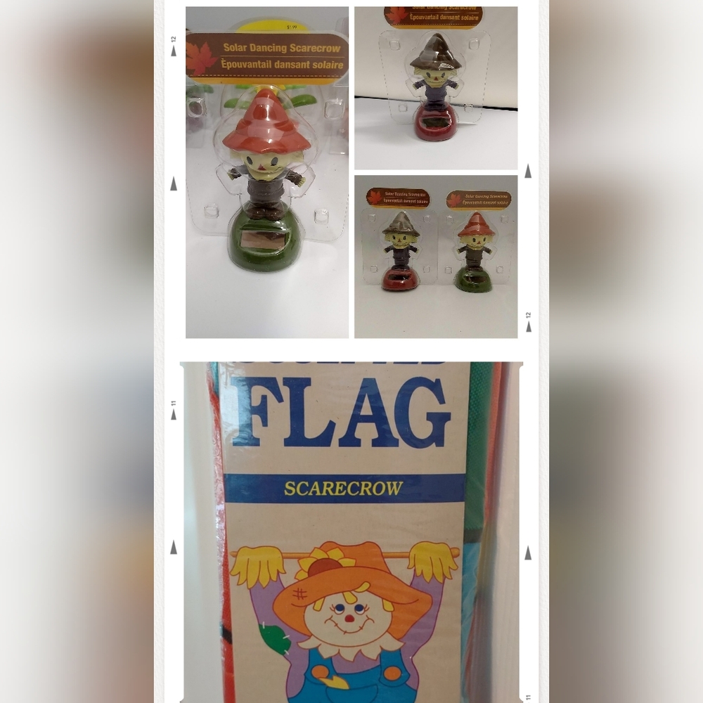 Scarecrow Lot of 5 Garden Yard 1 Flag Nylon 2 side 28”x40 Stitched +4 Scarecrows